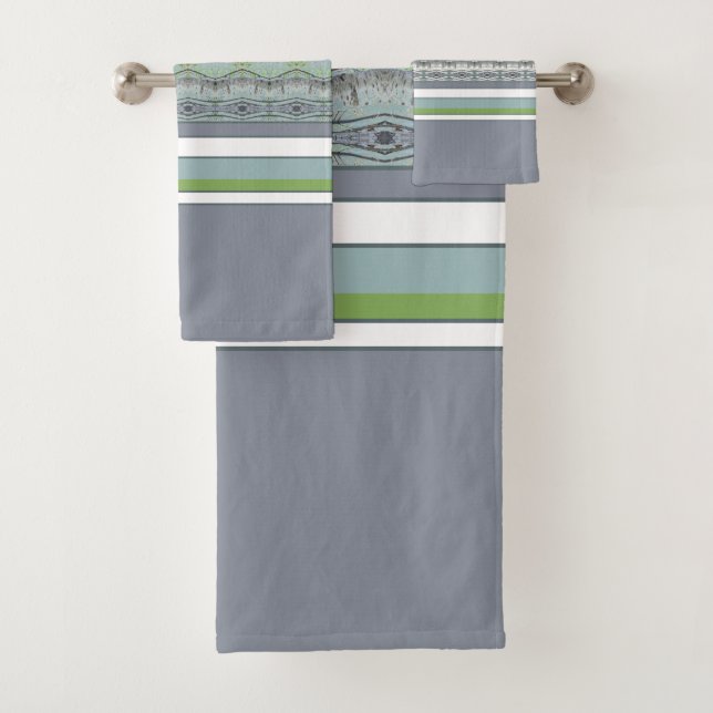 Conjunto De Toalhas Verde branco azul e Cinza (Insitu)
