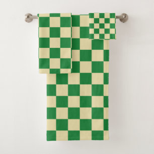 Conjunto De Toalhas Verde escuro e bege verificado