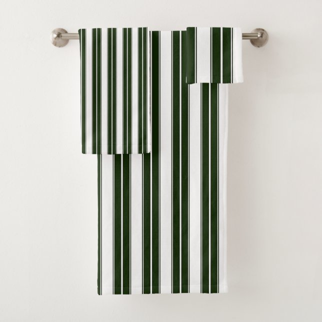 Conjunto De Toalhas Verde escuro e branco riscado (Insitu)