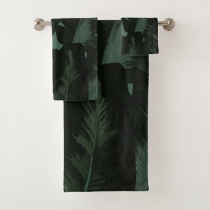 Conjunto De Toalhas Verde Escuro & Folhas de Palmeira Tropicais Pretas