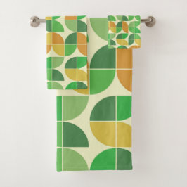 Conjunto De Toalhas Verde Floral Geométrico do Meio século Retroativo