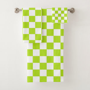 Conjunto De Toalhas Verde limão e branco Checkered