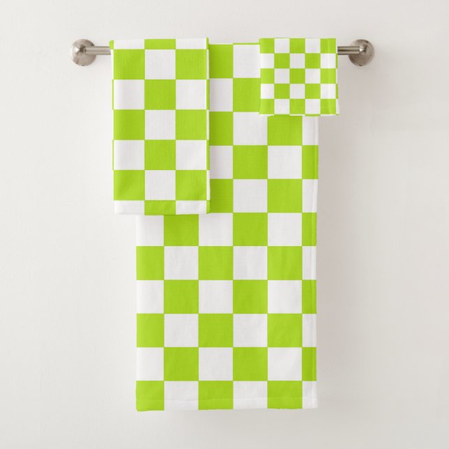 Conjunto De Toalhas Verde limão e branco Checkered (Insitu)