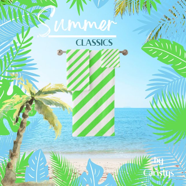 Conjunto De Toalhas Verde limão e branco riscados (Criador carregado)