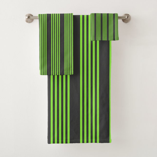 Conjunto De Toalhas Verde limão e carvão de cinco faixas (Insitu)