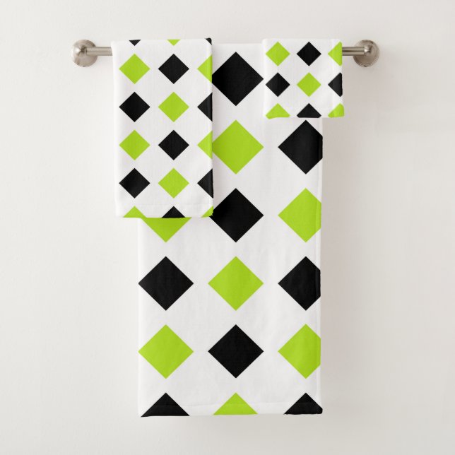 Conjunto De Toalhas Verde limão e Diamantes Pretos (Insitu)