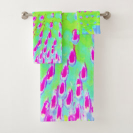 Conjunto De Toalhas Verde limão e Flor de Cone Abstrato Roxo