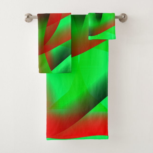 Conjunto De Toalhas Verde limão e ondas vermelhas claras, com sombra? (Insitu)