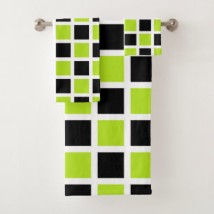 Conjunto De Toalhas Verde limão e quadrados pretos brancos