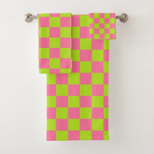 Conjunto De Toalhas Verde limão e rosa verificados
