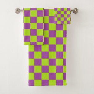 Conjunto De Toalhas Verde limão e roxo Checkered