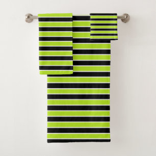 Conjunto De Toalhas Verde limão, listras preto e branco