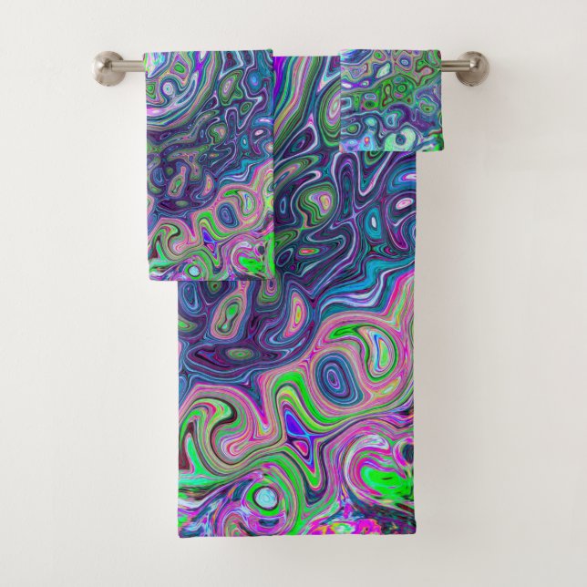 Conjunto De Toalhas Verde limão marmoreado e espiral traseira do Abstr (Insitu)