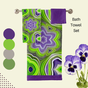 Conjunto De Toalhas Verde limão moderno, roxo e amarelo
