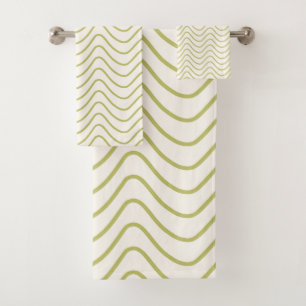 Conjunto De Toalhas Verde limão Padrão Chevron no Cream White Zigzag