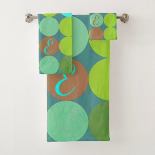 Conjunto De Toalhas Verde limão Turquesa Teal e Círculos de Ferrugem M