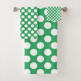 Conjunto De Toalhas Verde Marinho: Padrão de Bolinhas Brancas Grandes