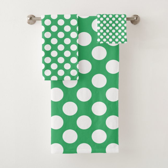Conjunto De Toalhas Verde Marinho: Padrão de Bolinhas Brancas Grandes (Insitu)