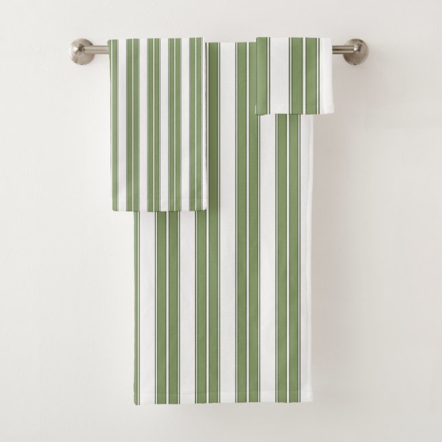 Conjunto De Toalhas Verde-oliva e Branco-riscado (Insitu)