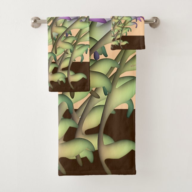 Conjunto De Toalhas Verde + Pêssego de Folhagem Roxa (Insitu)