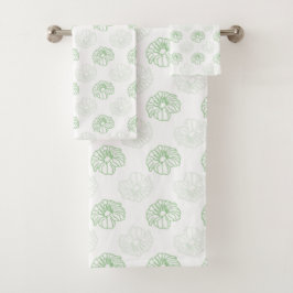 Conjunto De Toalhas Verde Romântico, Padrão Floral Branco Do Quic