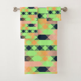 Conjunto De Toalhas verde, salmão, geométrico laranja