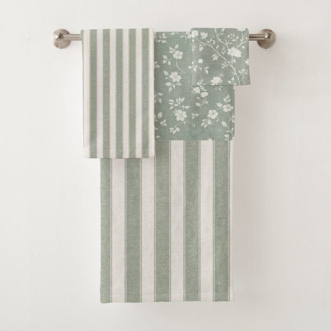 Conjunto De Toalhas Verde Salvia Floral, Casa de Campo, Estilo Rústico (Insitu)