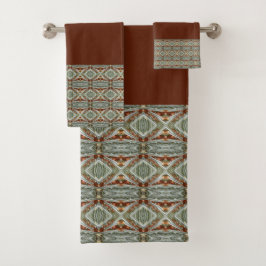 Conjunto De Toalhas Verde Teal Com Castanho Escuro