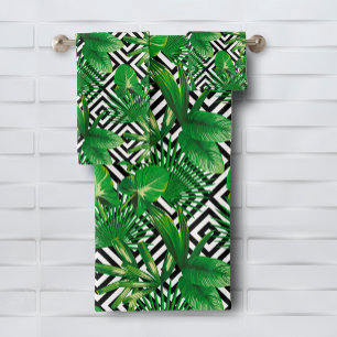 Conjunto De Toalhas Verde tropical deixa padrão geométrico