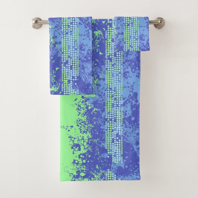 Conjunto De Toalhas Verdes claros e azuis estilo surf spray e pontos (Insitu)
