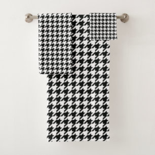 Conjunto De Toalhas Verificação de houndstooth Clássico Branco Preto