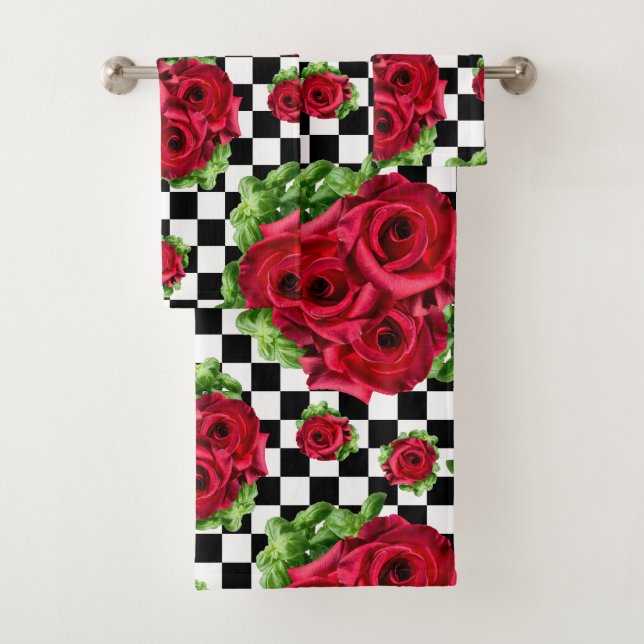 Conjunto De Toalhas Verificação Rockabilly da rosa vermelha (Insitu)