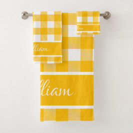 Conjunto De Toalhas Verificações de Buffalo Branco Amarelo-Amber Moder