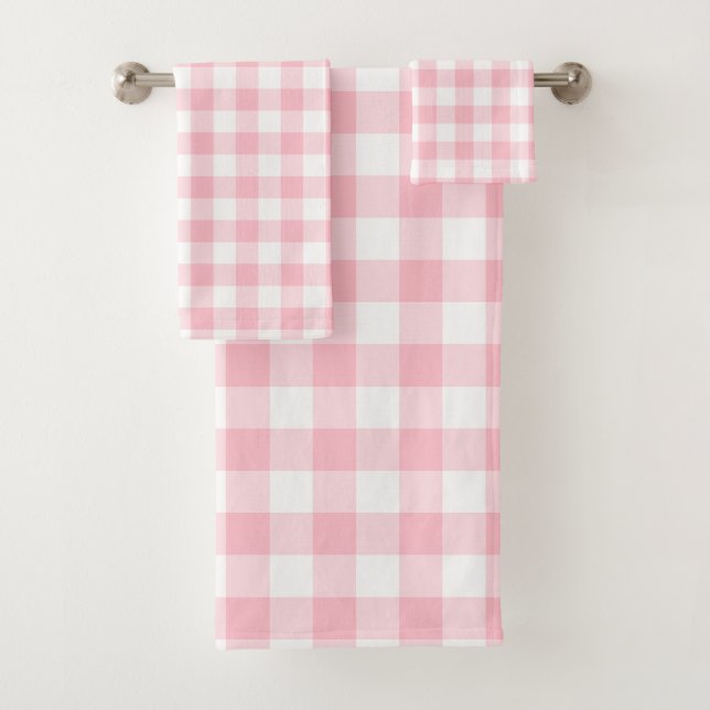 Conjunto De Toalhas Verificações de Gingham de grandes dimensões, rosa (Insitu)