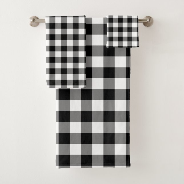 Conjunto De Toalhas Verificações de Gingham de tamanho grande preto e  (Insitu)