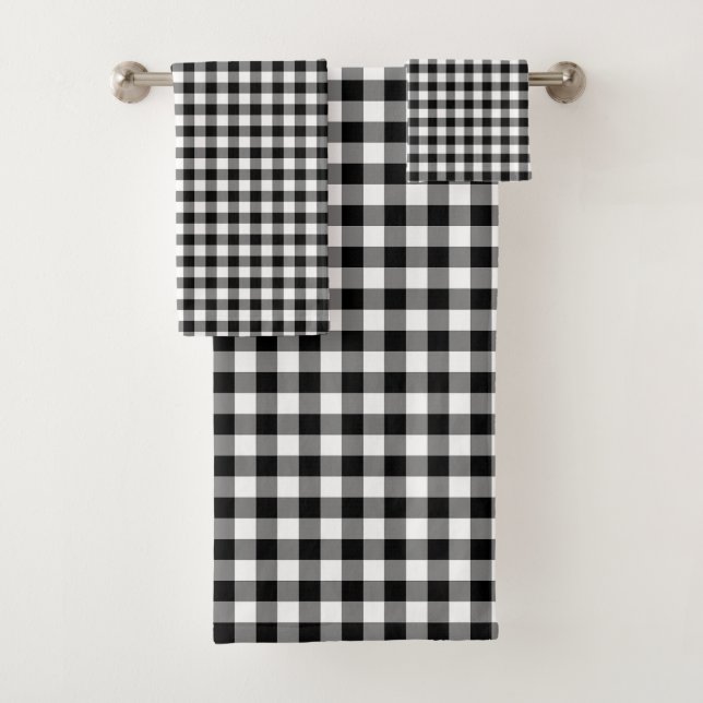 Conjunto De Toalhas Verificações de Gingham de Tamanho Médio Preto e B (Insitu)