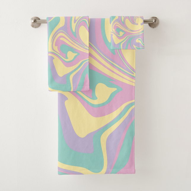 Conjunto De Toalhas Verificações e espirais Pastel Rosa, Amarelo, Púrp (Insitu)