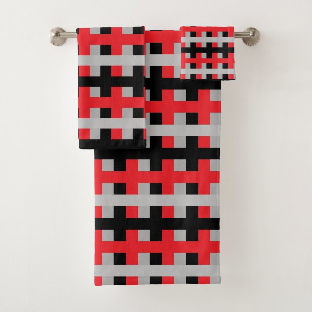 Conjunto De Toalhas Vermelho abstrato, cinza e preto (Insitu)