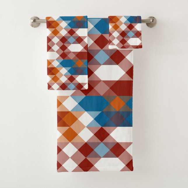 Conjunto De Toalhas vermelho branco azul e laranja geométrico (Insitu)
