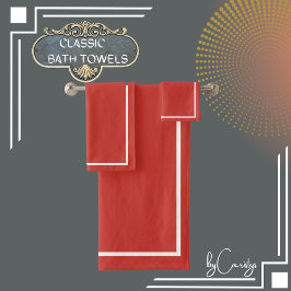 Conjunto De Toalhas Vermelho com Borda Branca