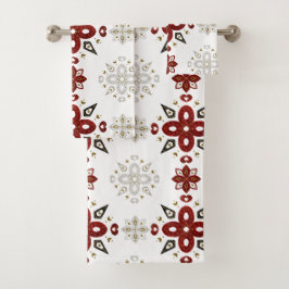 Conjunto De Toalhas Vermelho Escandinavo Azul Dourado Gráfico Nórdico