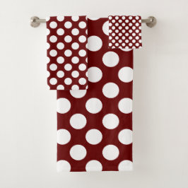 Conjunto De Toalhas Vermelho Escuro: Grande Padrão de Bolinhas Branco