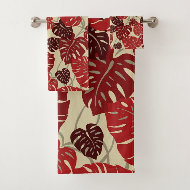 Conjunto De Toalhas Vermelho havaiano da coordenada da folha de (Insitu)
