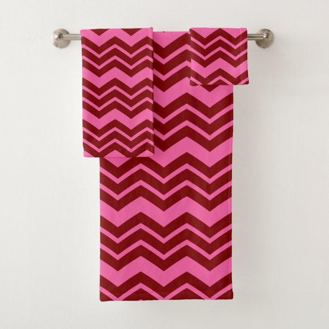 Conjunto De Toalhas Vermelho Marrom Rosa Desenho de Chevron Ziguezague (Insitu)