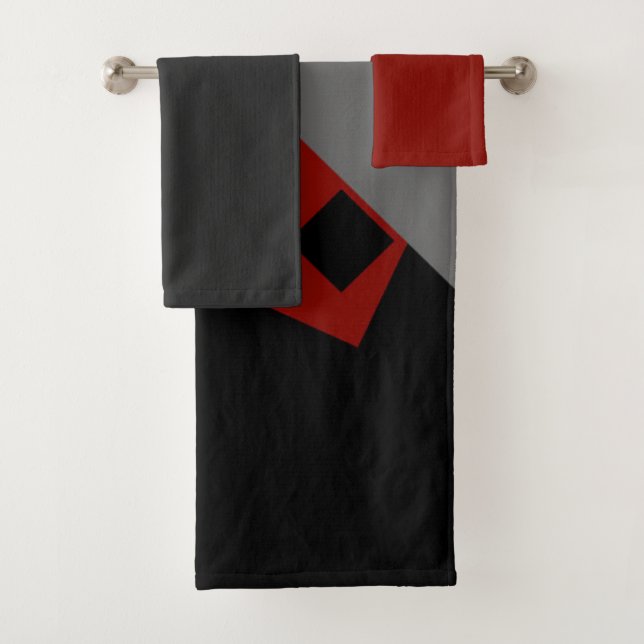 Conjunto De Toalhas Vermelho preto e cinza geométrica   (Insitu)