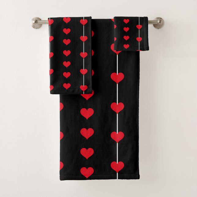 Conjunto De Toalhas Vertical Red Heart Columns on Black (Insitu)