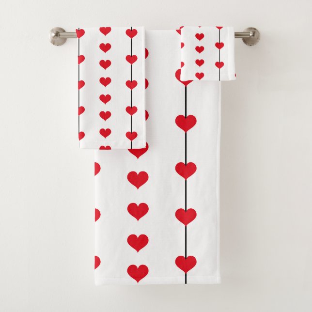 Conjunto De Toalhas Vertical Red Heart Columns on White (Insitu)