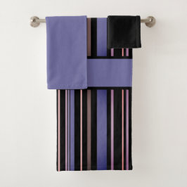 Conjunto De Toalhas Vertical Roxo e Preto Moderno com Faixa Vertical