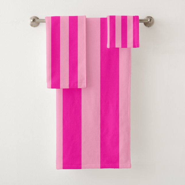 Conjunto De Toalhas Vertical Stripes Rosa Quente (Insitu)