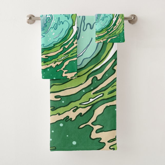 Conjunto De Toalhas Vias do Mar Verde da Floresta em Aquarela (Insitu)